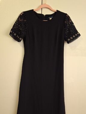 Tommy Hilfiger Black Shift Dress with Lace Eyelet Sleeves